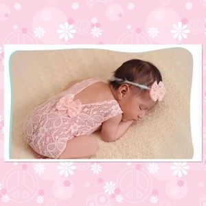 💐New💐Fancy Dusty Pink Lacey Onesie & Hairbow💐